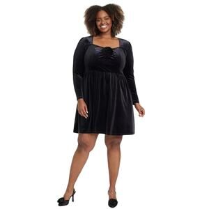 Ava & Viv Women's Holiday Long Sleeve Rosette Midi A Line Dress Black Size 1X